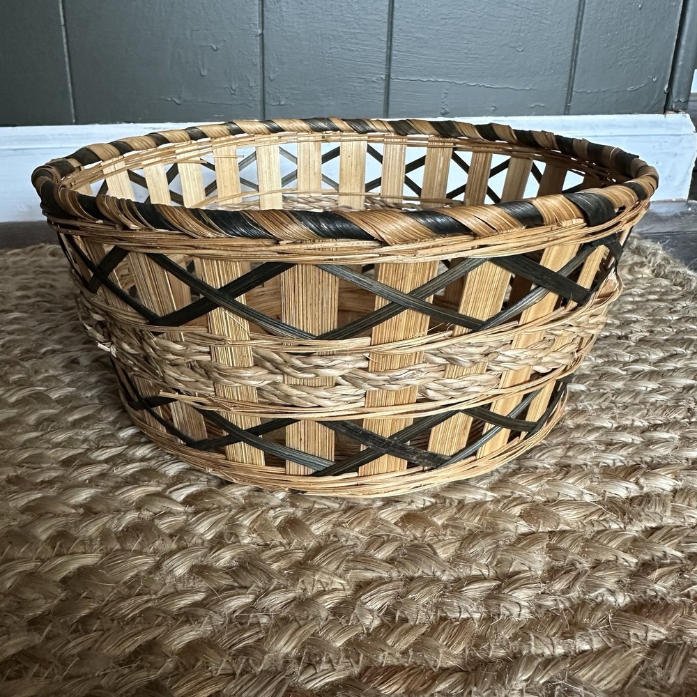 Wicket Woven Basket Black‎ Brown Boho Medium Size